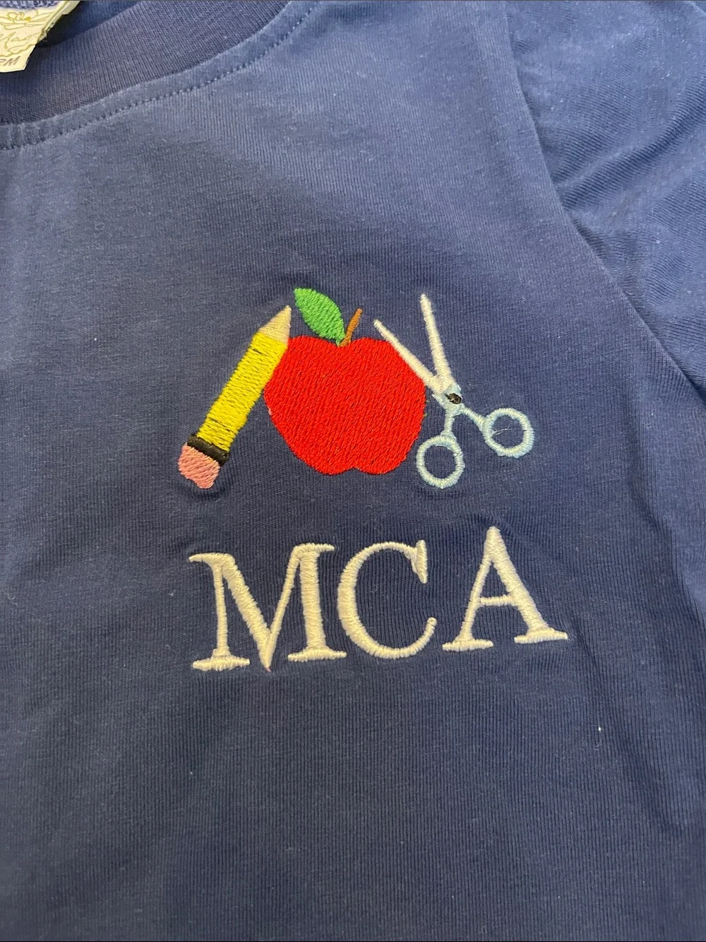 Sew Magnolia Smocks Navy Monogrammed  Set with School Supplies Print MCA